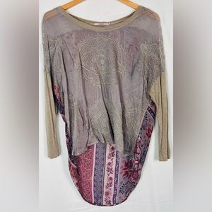 Language High-Low Sheer Silk Long Sleeve Top